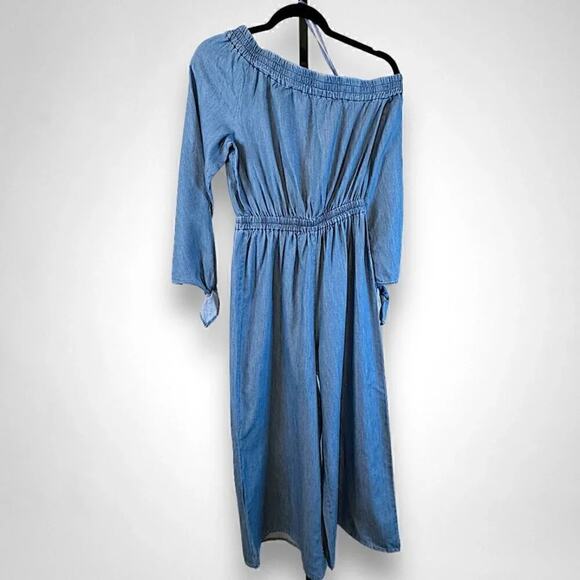 MICHAEL Michael Kors Off-Shoulder Cropped Chambray Jumpsuit Light Cadet Wash XS - Picture 4 of 6